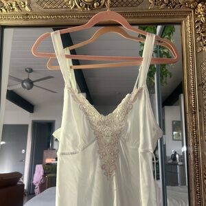 cream vintage beaded floral appliqué slip dress small
